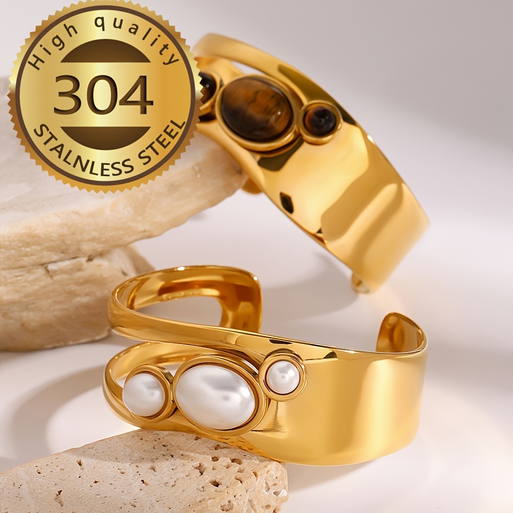 Exquisite Natural Stone Open Bangle Bracelet, High-Quality Fashion